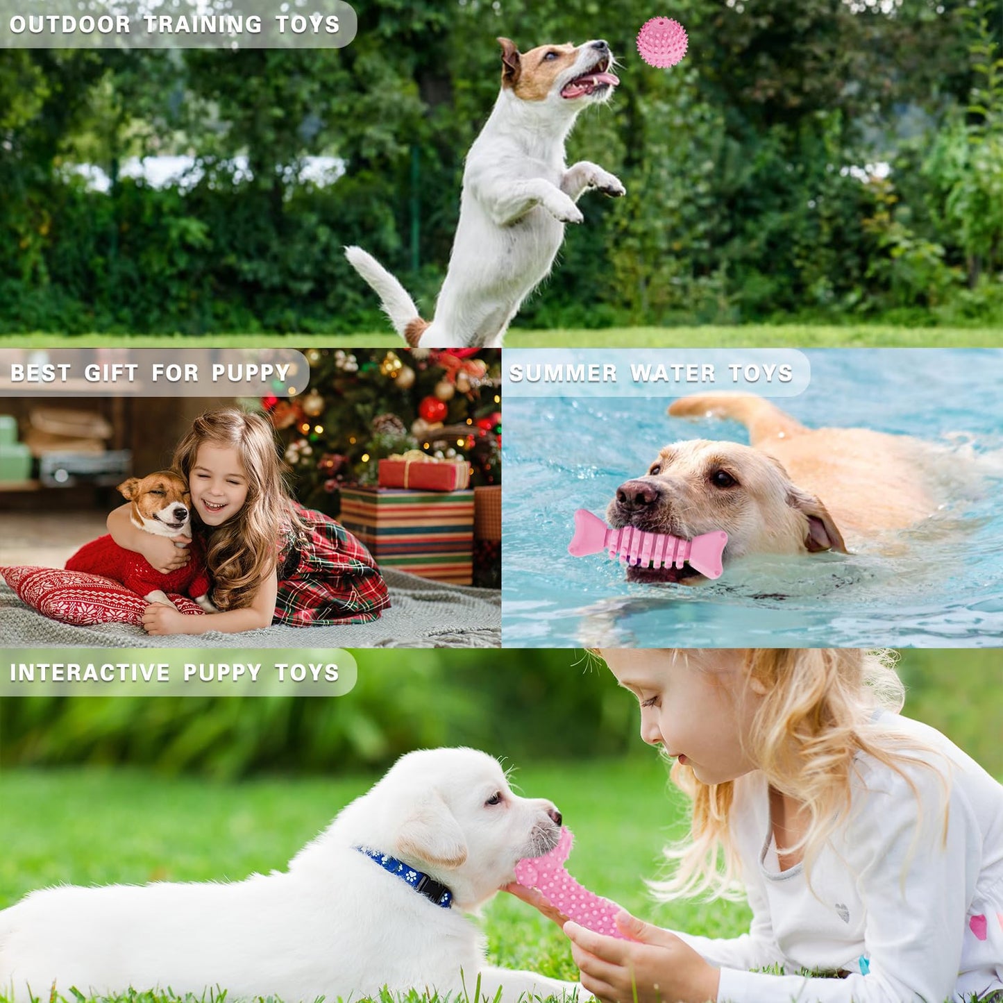 20Pcs Puppy Chew Toys for Teething, Dog Chew Toys with Rope Toys, Pet Dog Toothbrush, Treat Balls, Dog Plush Toys and Squeaky Toys for Small Medium Dogs, Cute Dog Toy with Basket