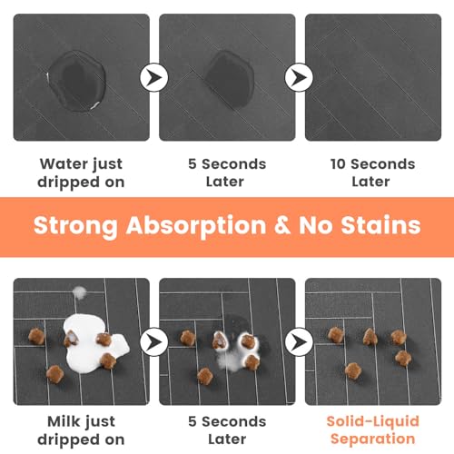 Pet Feeding Mat-Absorbent Pet Placemat for Food and Water Bowl, with Waterproof Rubber Backing, Quick Dry Water Dispenser Mat for Dog and Cat (12"x20", Striped Dark Gray)
