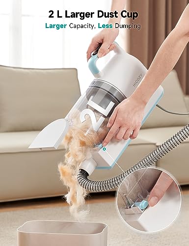 Hicozy S1+ Dog Grooming Vacuum, 12000Pa Minimum 50dB Quiet Dog Vacuum for Shedding Grooming with 2L Dust Cup, 6 Professional Dog Grooming Kit for Dogs Cats, Gray