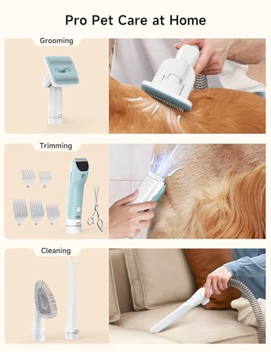 Hicozy S1+ Dog Grooming Vacuum, 12000Pa Minimum 50dB Quiet Dog Vacuum for Shedding Grooming with 2L Dust Cup, 6 Professional Dog Grooming Kit for Dogs Cats, Gray