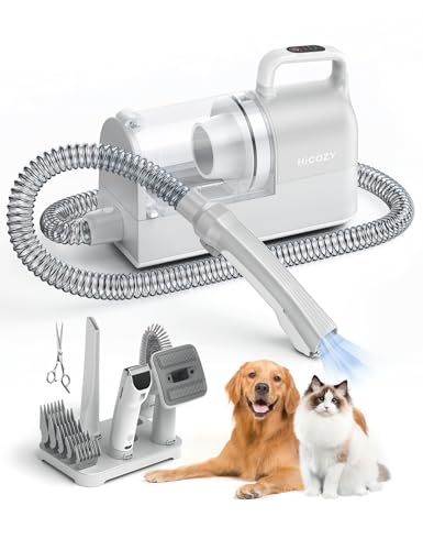 Hicozy S1+ Dog Grooming Vacuum, 12000Pa Minimum 50dB Quiet Dog Vacuum for Shedding Grooming with 2L Dust Cup, 6 Professional Dog Grooming Kit for Dogs Cats, Gray