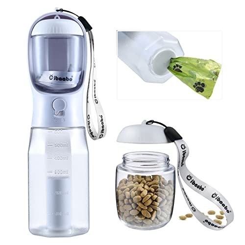 Dog Water Bottle with Food Container & Poop Bag Holder, Travel Water Bowl, Portable Pet Dispenser, Dog Stuff Accessories Items, Puppy Essentials Necessities for Yorkie Chihuahua Walking Hiking