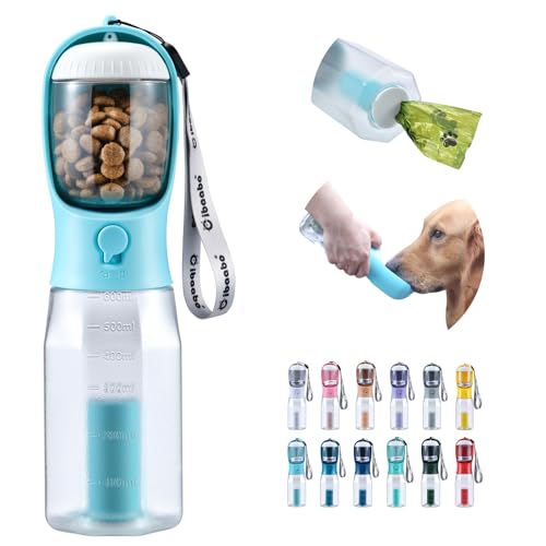 Dog Water Bottle with Food Container & Poop Bag Holder, Travel Water Bowl, Portable Pet Dispenser, Dog Stuff Accessories Items, Puppy Essentials Necessities for Yorkie Chihuahua Walking Hiking