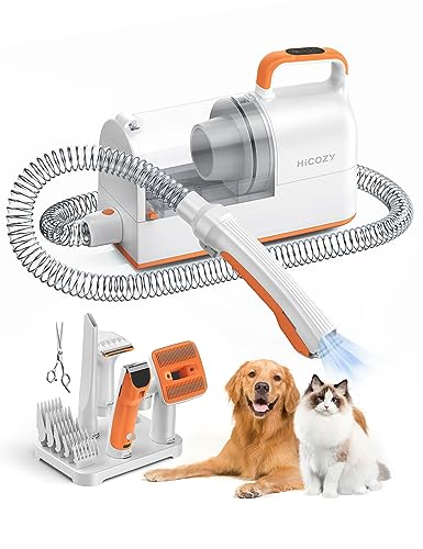 Hicozy S1+ Dog Grooming Vacuum, 12000Pa Minimum 50dB Quiet Dog Vacuum for Shedding Grooming with 2L Dust Cup, 6 Professional Dog Grooming Kit for Dogs Cats, Gray