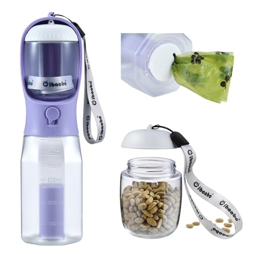 Dog Water Bottle with Food Container & Poop Bag Holder, Travel Water Bowl, Portable Pet Dispenser, Dog Stuff Accessories Items, Puppy Essentials Necessities for Yorkie Chihuahua Walking Hiking