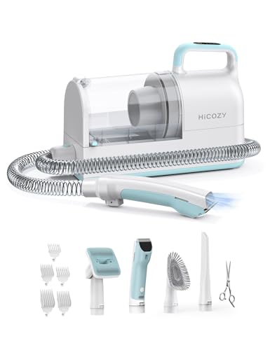 Hicozy S1+ Dog Grooming Vacuum, 12000Pa Minimum 50dB Quiet Dog Vacuum for Shedding Grooming with 2L Dust Cup, 6 Professional Dog Grooming Kit for Dogs Cats, Gray