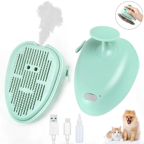 Cat Steam Brush for Shedding,Self Cleaning Cat Brush with Steam,Rechargeable Pet Steam Brush,Mist Brush Comb for Indoor Cats,Cat Hair Brush,Steamy Cat Brush for Short&Long Haired Pets.(Green)