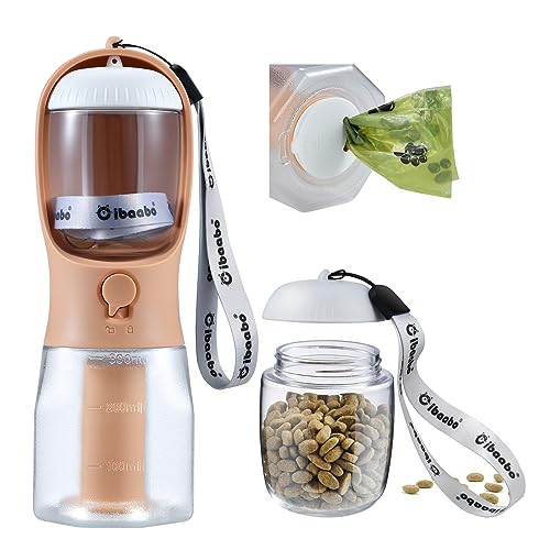 Dog Water Bottle with Food Container & Poop Bag Holder, Travel Water Bowl, Portable Pet Dispenser, Dog Stuff Accessories Items, Puppy Essentials Necessities for Yorkie Chihuahua Walking Hiking