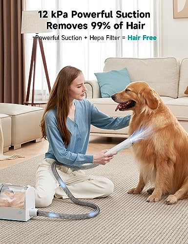 Hicozy S1+ Dog Grooming Vacuum, 12000Pa Minimum 50dB Quiet Dog Vacuum for Shedding Grooming with 2L Dust Cup, 6 Professional Dog Grooming Kit for Dogs Cats, Gray