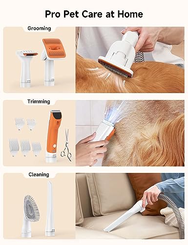 Hicozy S1+ Dog Grooming Vacuum, 12000Pa Minimum 50dB Quiet Dog Vacuum for Shedding Grooming with 2L Dust Cup, 6 Professional Dog Grooming Kit for Dogs Cats, Gray