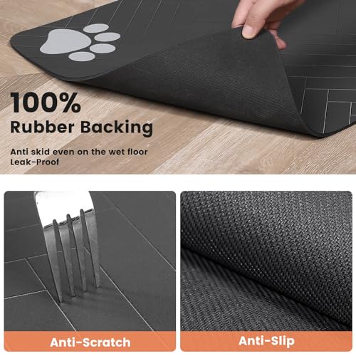 Pet Feeding Mat-Absorbent Pet Placemat for Food and Water Bowl, with Waterproof Rubber Backing, Quick Dry Water Dispenser Mat for Dog and Cat (12"x20", Striped Dark Gray)