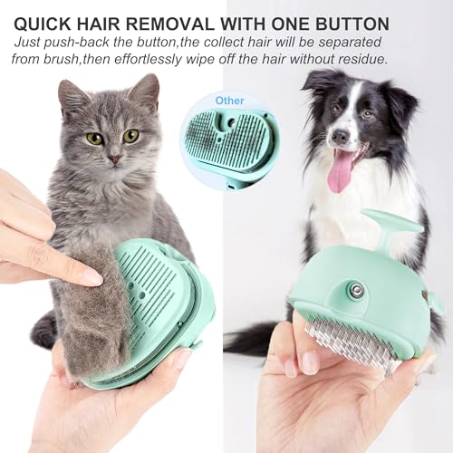 Cat Steam Brush for Shedding,Self Cleaning Cat Brush with Steam,Rechargeable Pet Steam Brush,Mist Brush Comb for Indoor Cats,Cat Hair Brush,Steamy Cat Brush for Short&Long Haired Pets.(Green)