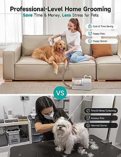 Hicozy S1+ Dog Grooming Vacuum, 12000Pa Minimum 50dB Quiet Dog Vacuum for Shedding Grooming with 2L Dust Cup, 6 Professional Dog Grooming Kit for Dogs Cats, Gray