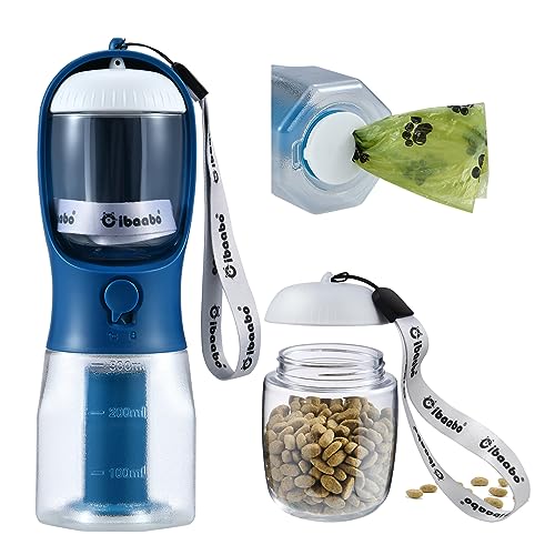 Dog Water Bottle with Food Container & Poop Bag Holder, Travel Water Bowl, Portable Pet Dispenser, Dog Stuff Accessories Items, Puppy Essentials Necessities for Yorkie Chihuahua Walking Hiking