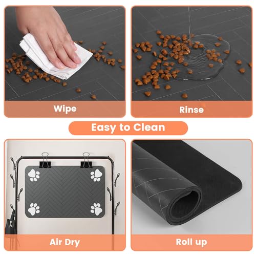 Pet Feeding Mat-Absorbent Pet Placemat for Food and Water Bowl, with Waterproof Rubber Backing, Quick Dry Water Dispenser Mat for Dog and Cat (12"x20", Striped Dark Gray)