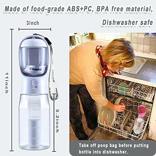 Dog Water Bottle with Food Container & Poop Bag Holder, Travel Water Bowl, Portable Pet Dispenser, Dog Stuff Accessories Items, Puppy Essentials Necessities for Yorkie Chihuahua Walking Hiking