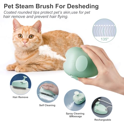 Cat Steam Brush for Shedding,Self Cleaning Cat Brush with Steam,Rechargeable Pet Steam Brush,Mist Brush Comb for Indoor Cats,Cat Hair Brush,Steamy Cat Brush for Short&Long Haired Pets.(Green)