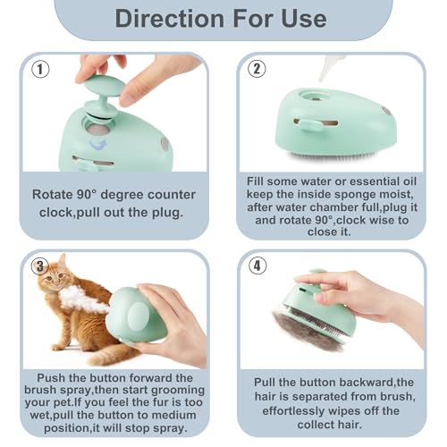 Cat Steam Brush for Shedding,Self Cleaning Cat Brush with Steam,Rechargeable Pet Steam Brush,Mist Brush Comb for Indoor Cats,Cat Hair Brush,Steamy Cat Brush for Short&Long Haired Pets.(Green)