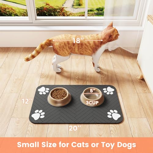 Pet Feeding Mat-Absorbent Pet Placemat for Food and Water Bowl, with Waterproof Rubber Backing, Quick Dry Water Dispenser Mat for Dog and Cat (12"x20", Striped Dark Gray)