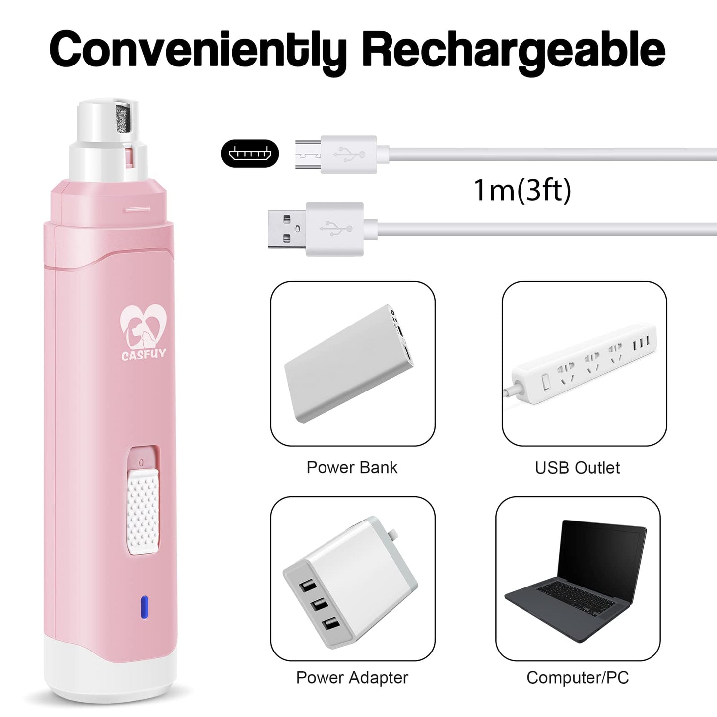 Casfuy Dog Nail Grinder Upgraded - Professional 2-Speed Electric Rechargeable Pet Nail Trimmer Painless Paws Grooming & Smoothing for Small Medium Large Dogs & Cats (Dark Blue)