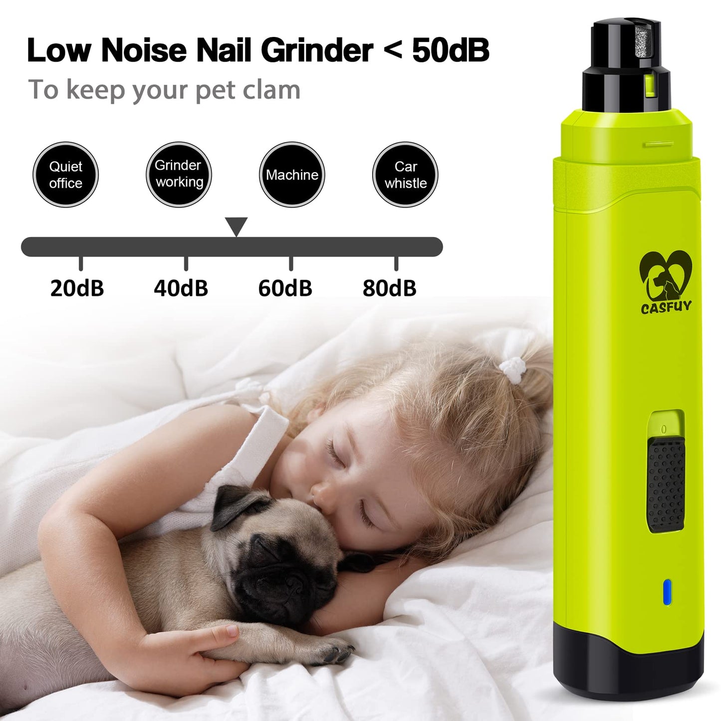 Casfuy Dog Nail Grinder Upgraded - Professional 2-Speed Electric Rechargeable Pet Nail Trimmer Painless Paws Grooming & Smoothing for Small Medium Large Dogs & Cats (Dark Blue)