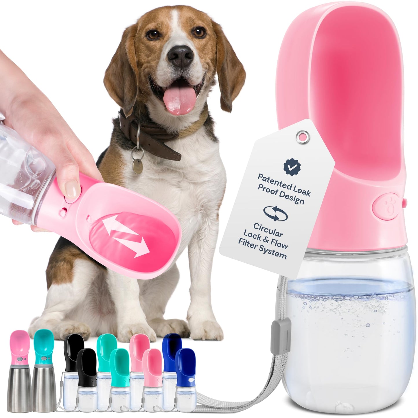 MalsiPree Dog Water Bottle Portable – Leak Proof and Lightweight Water Bottle for Dogs – Dog Travel Water Bottle with Bowl – Dog Walking Accessories (12OZ, Blue)