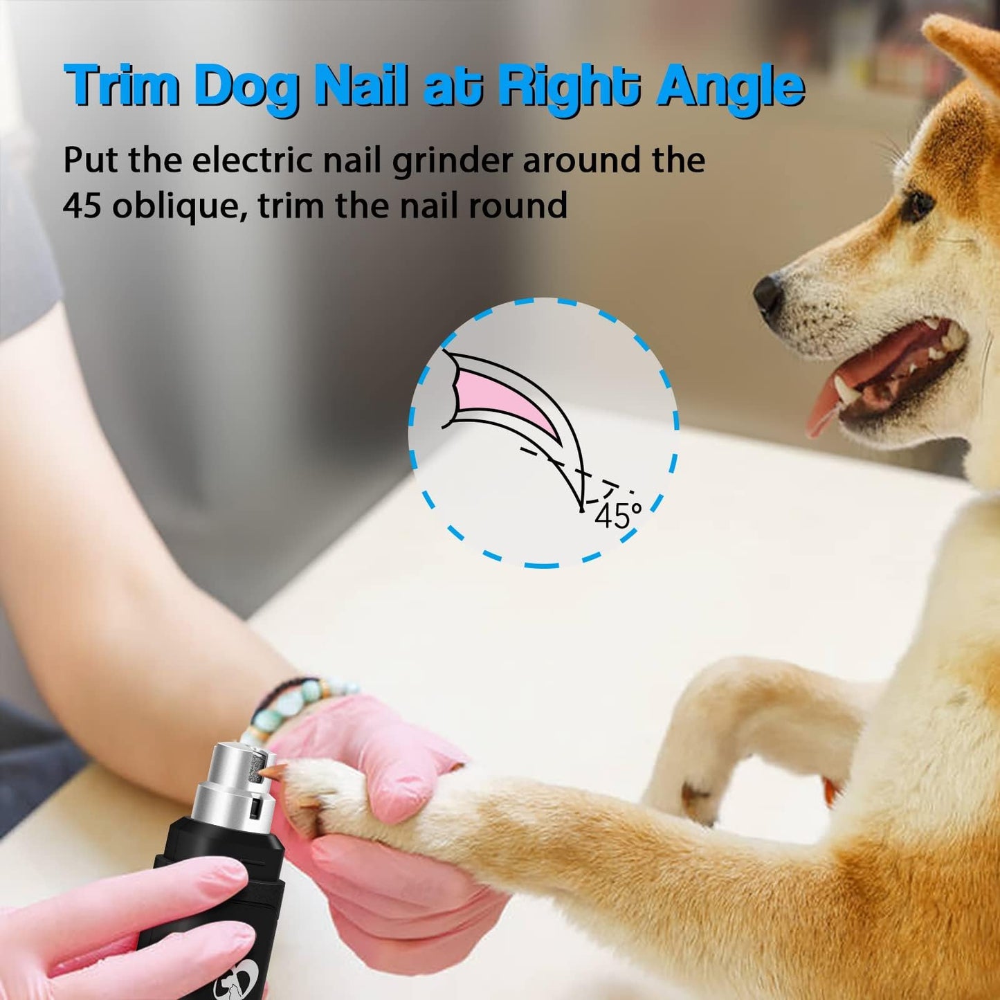 Casfuy Dog Nail Grinder Upgraded - Professional 2-Speed Electric Rechargeable Pet Nail Trimmer Painless Paws Grooming & Smoothing for Small Medium Large Dogs & Cats (Dark Blue)