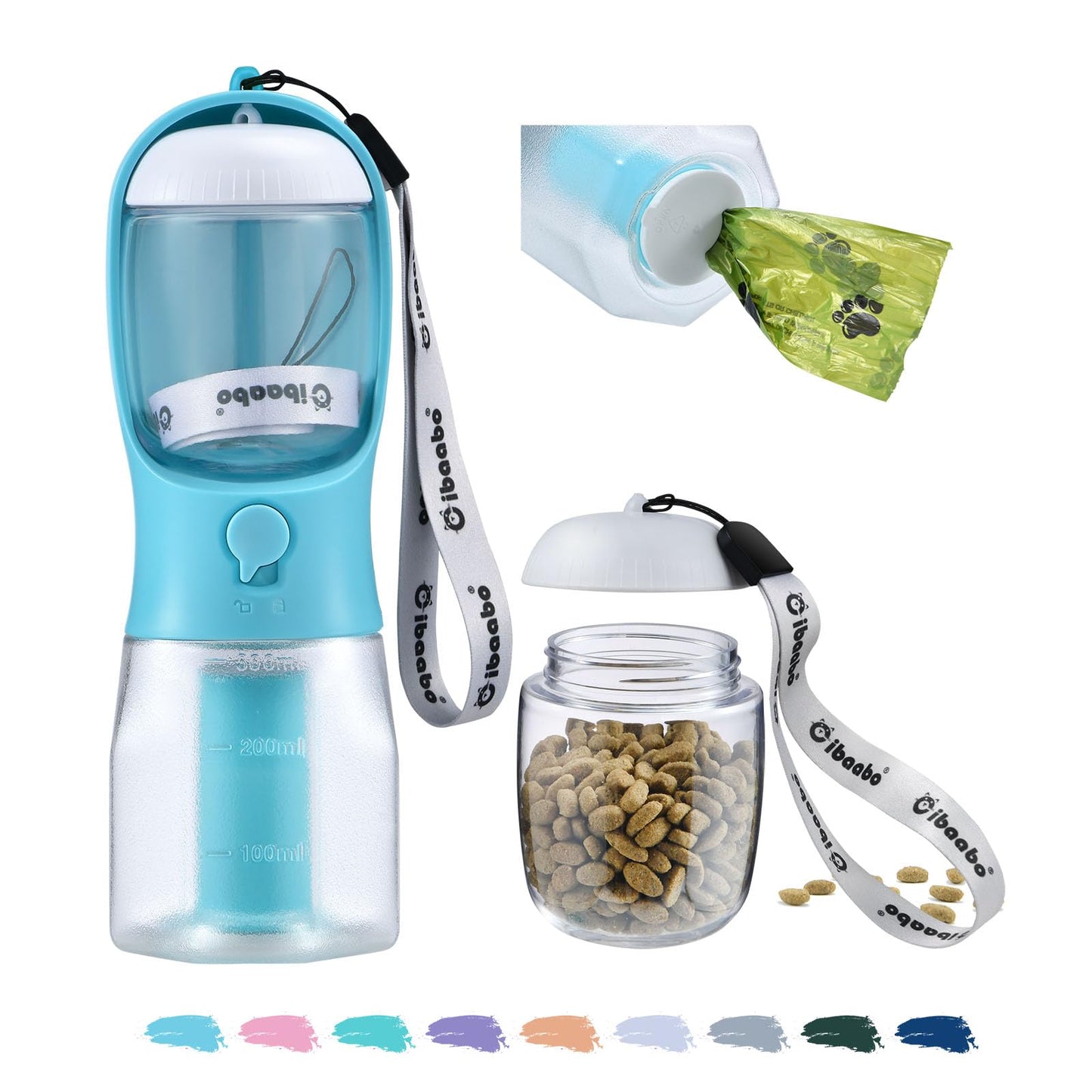 Dog Water Bottle with Food Container & Poop Bag Holder, Travel Water Bowl, Portable Pet Dispenser, Dog Stuff Accessories Items, Puppy Essentials Necessities for Yorkie Chihuahua Walking Hiking