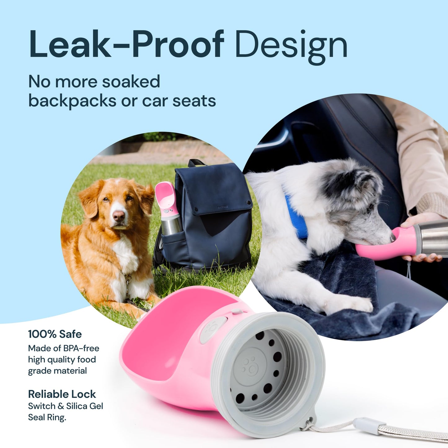 MalsiPree Dog Water Bottle Portable – Leak Proof and Lightweight Water Bottle for Dogs – Dog Travel Water Bottle with Bowl – Dog Walking Accessories (12OZ, Blue)