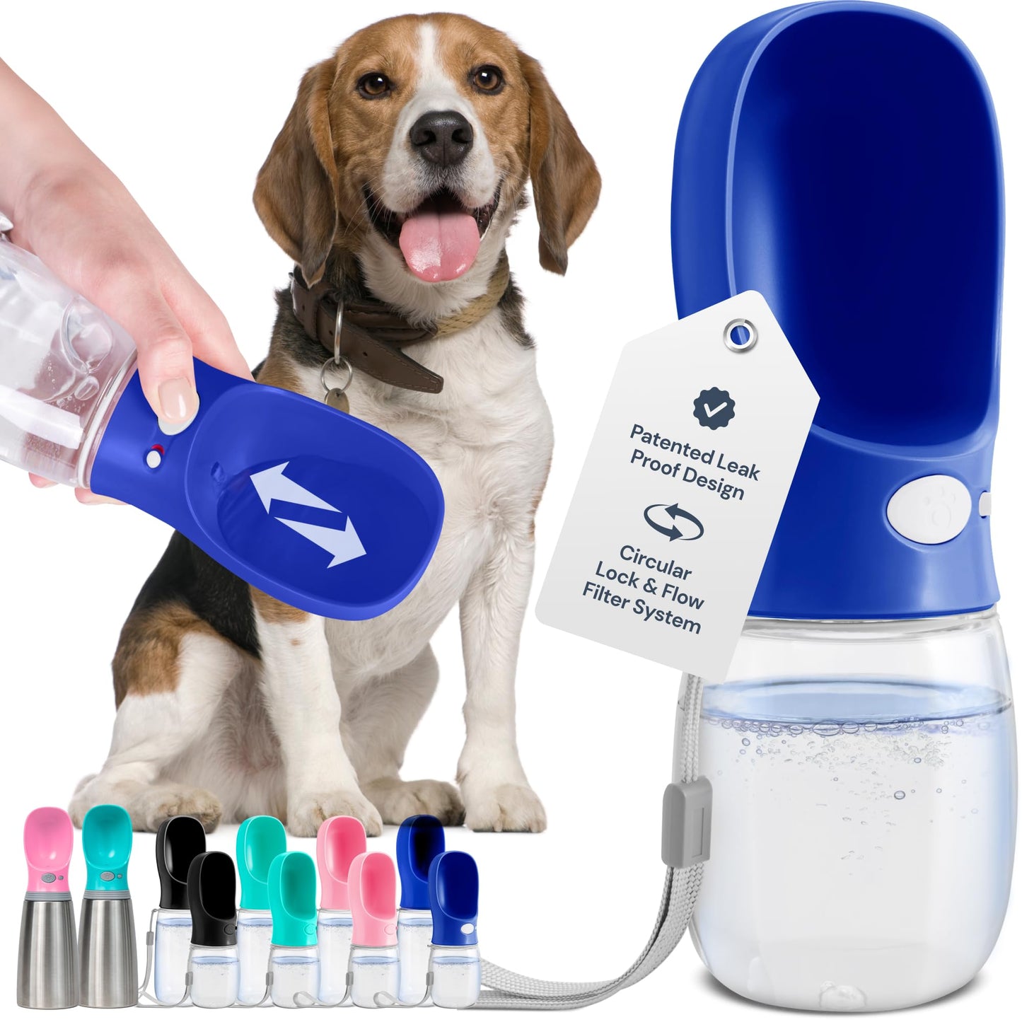 MalsiPree Dog Water Bottle Portable – Leak Proof and Lightweight Water Bottle for Dogs – Dog Travel Water Bottle with Bowl – Dog Walking Accessories (12OZ, Blue)