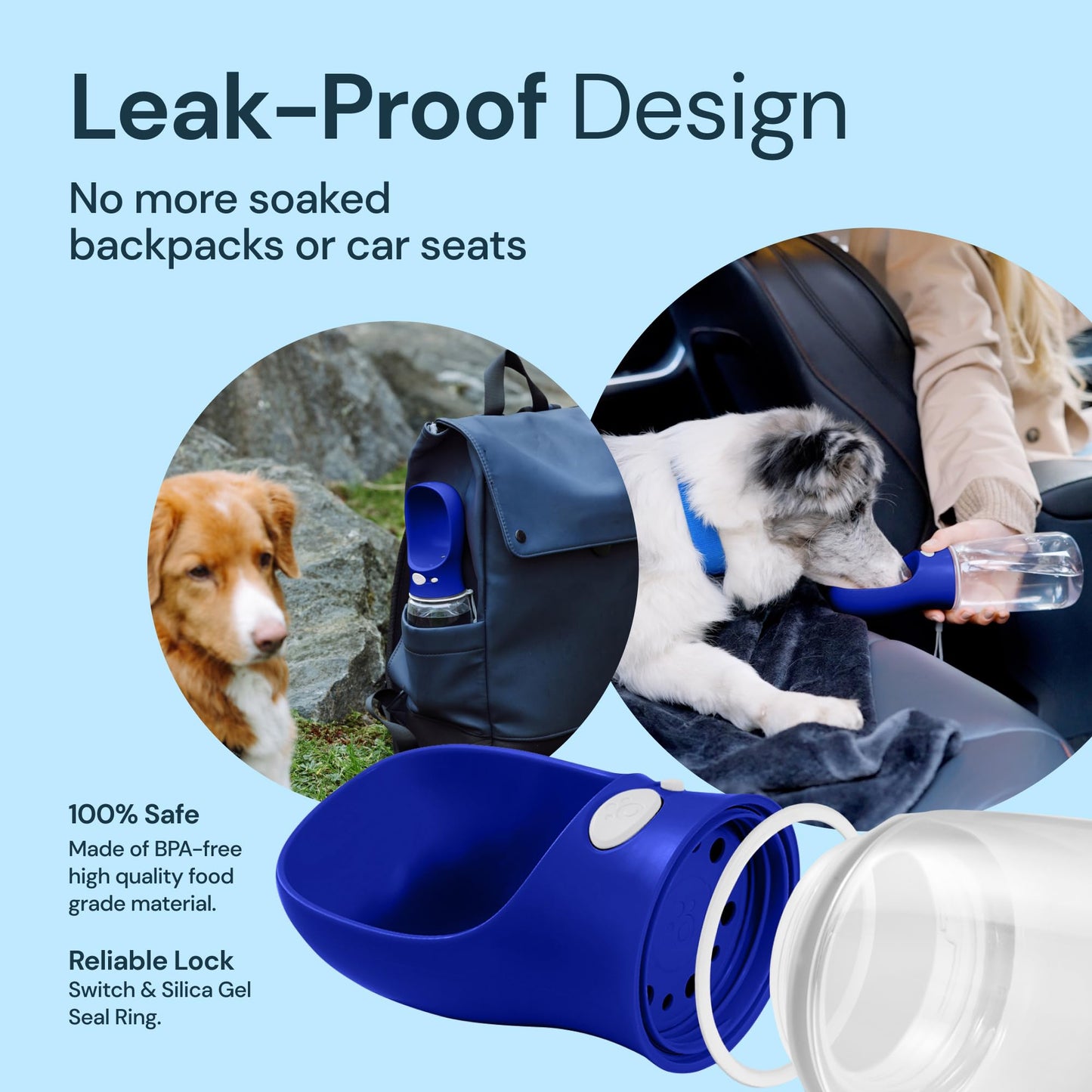 MalsiPree Dog Water Bottle Portable – Leak Proof and Lightweight Water Bottle for Dogs – Dog Travel Water Bottle with Bowl – Dog Walking Accessories (12OZ, Blue)