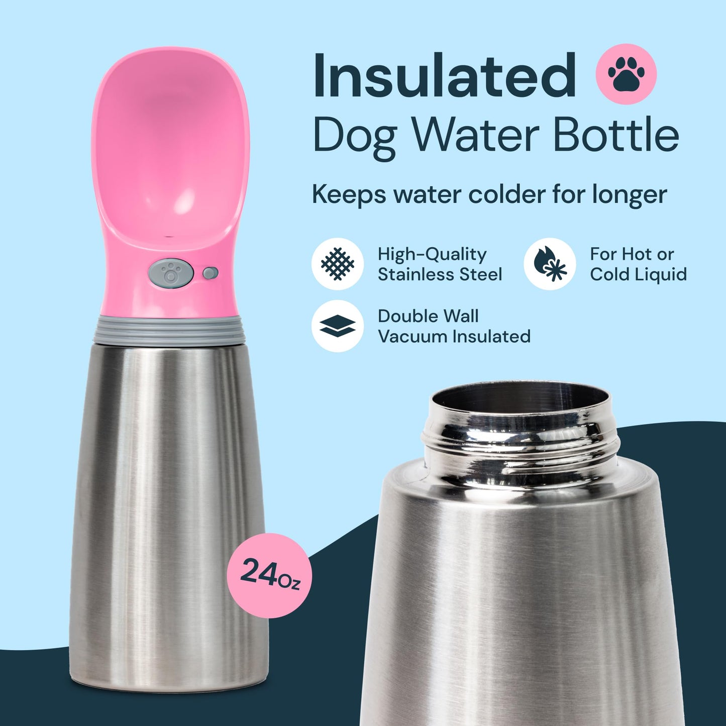 MalsiPree Dog Water Bottle Portable – Leak Proof and Lightweight Water Bottle for Dogs – Dog Travel Water Bottle with Bowl – Dog Walking Accessories (12OZ, Blue)