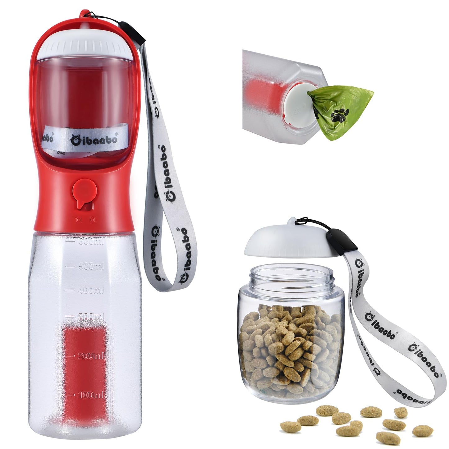 Dog Water Bottle with Food Container & Poop Bag Holder, Travel Water Bowl, Portable Pet Dispenser, Dog Stuff Accessories Items, Puppy Essentials Necessities for Yorkie Chihuahua Walking Hiking