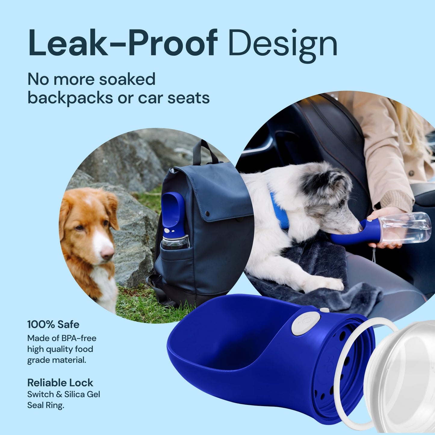 MalsiPree Dog Water Bottle Portable – Leak Proof and Lightweight Water Bottle for Dogs – Dog Travel Water Bottle with Bowl – Dog Walking Accessories (12OZ, Blue)