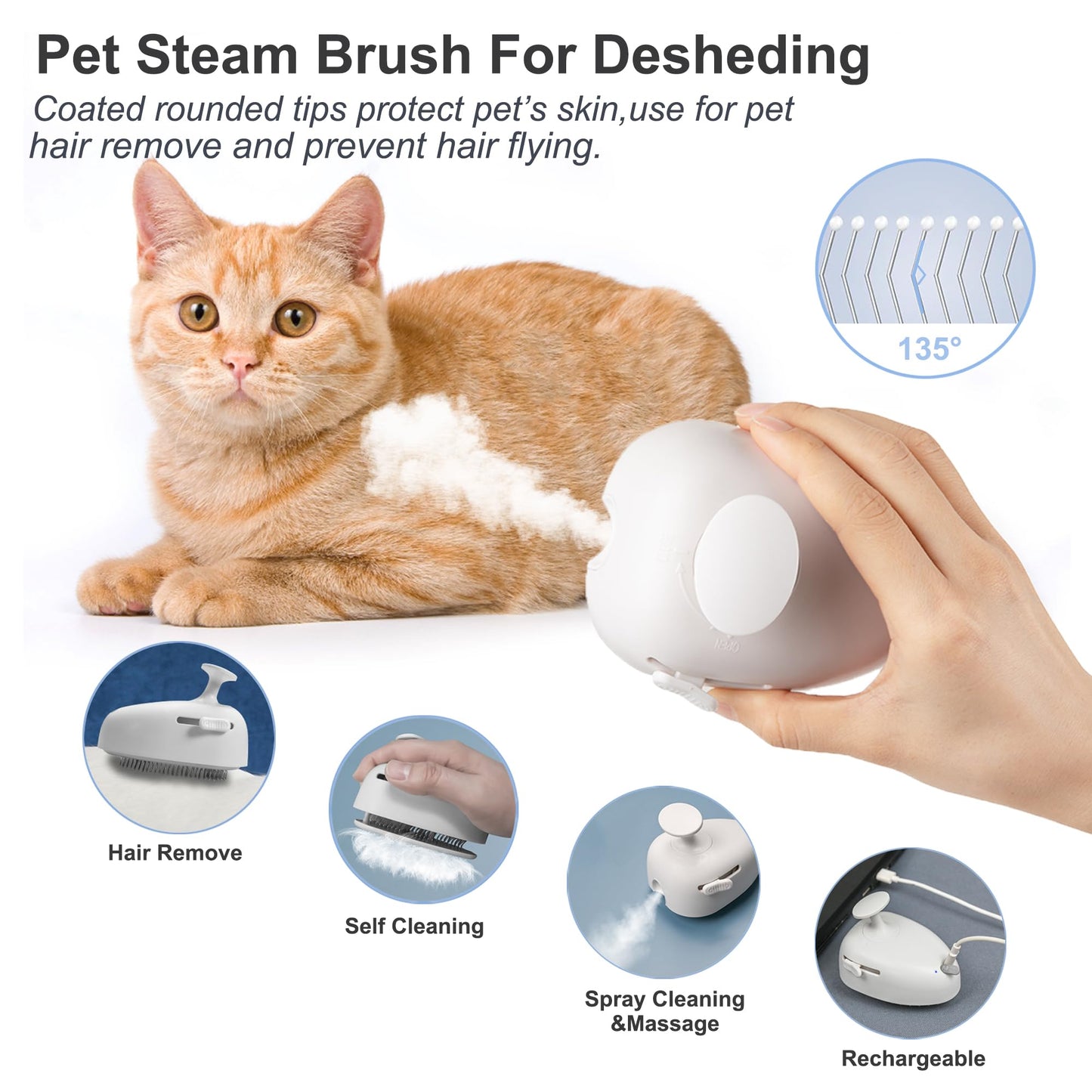 Cat Steam Brush for Shedding,Self Cleaning Cat Brush with Steam,Rechargeable Pet Steam Brush,Mist Brush Comb for Indoor Cats,Cat Hair Brush,Steamy Cat Brush for Short&Long Haired Pets.(Green)