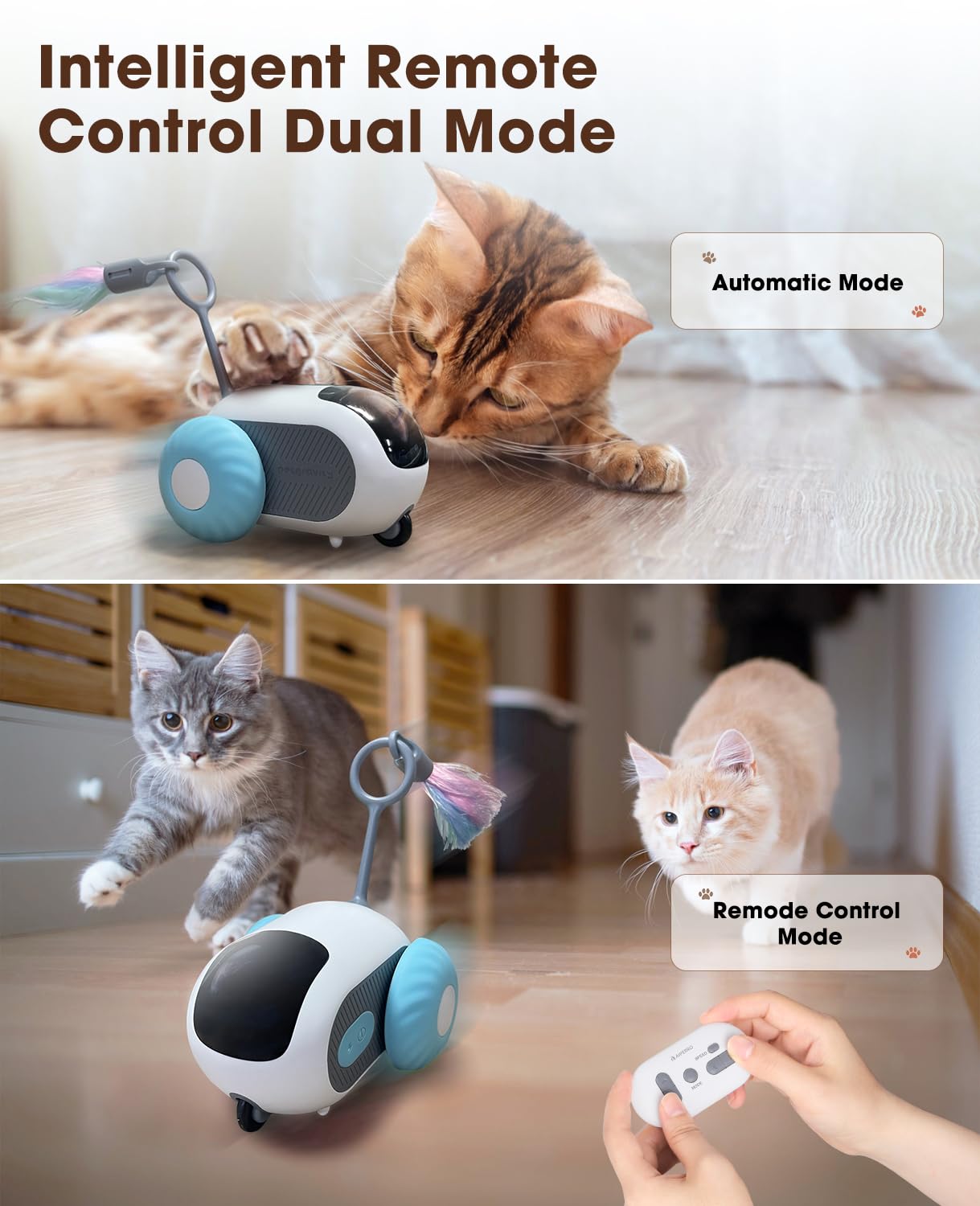 Cat Toys for Indoor Cats, Smart Interactive Cat Toy with Two-Speed Adjustment, Remote Control USB Rechargeable Automatic Cat Exercise Toys for Bored Indoor Adult Cats Kittens (Blue)