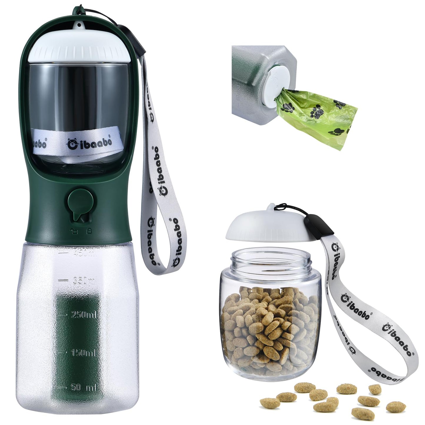 Dog Water Bottle with Food Container & Poop Bag Holder, Travel Water Bowl, Portable Pet Dispenser, Dog Stuff Accessories Items, Puppy Essentials Necessities for Yorkie Chihuahua Walking Hiking