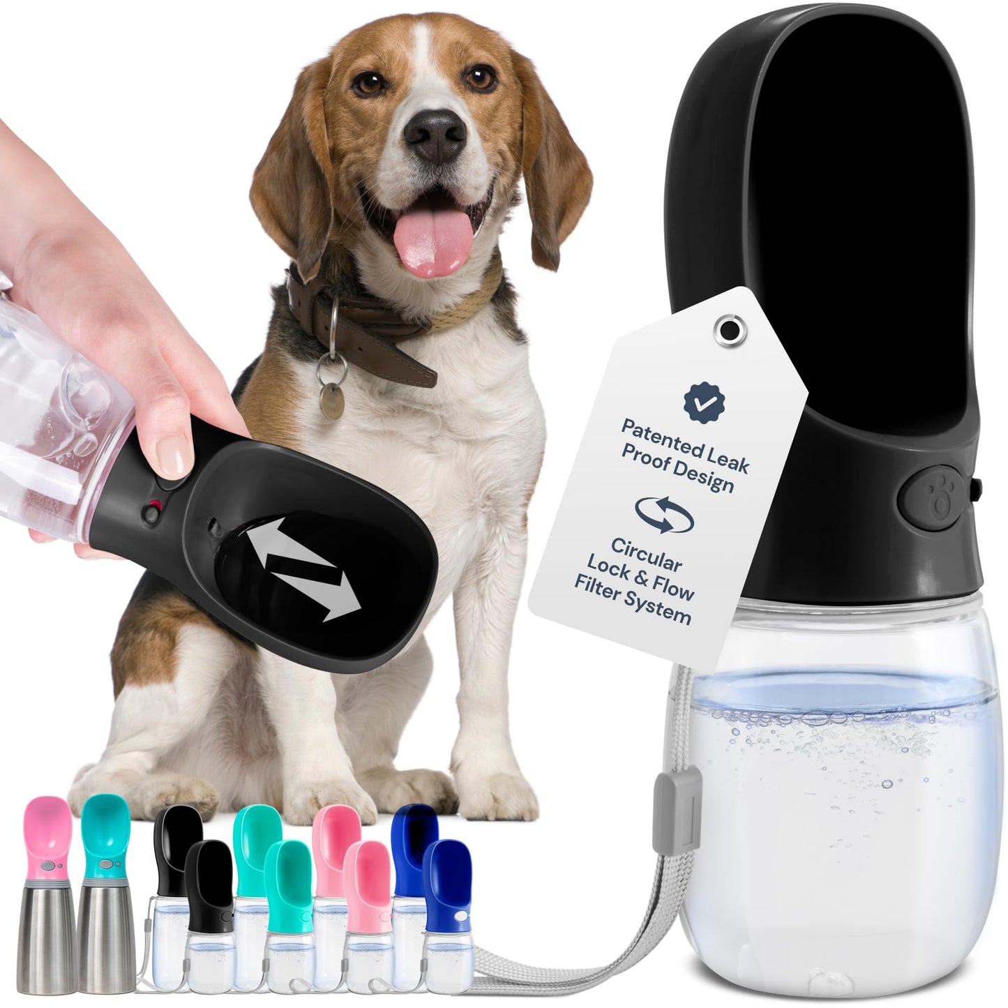 MalsiPree Dog Water Bottle Portable – Leak Proof and Lightweight Water Bottle for Dogs – Dog Travel Water Bottle with Bowl – Dog Walking Accessories (12OZ, Blue)