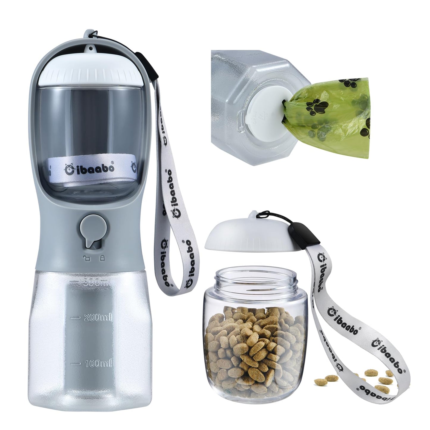 Dog Water Bottle with Food Container & Poop Bag Holder, Travel Water Bowl, Portable Pet Dispenser, Dog Stuff Accessories Items, Puppy Essentials Necessities for Yorkie Chihuahua Walking Hiking