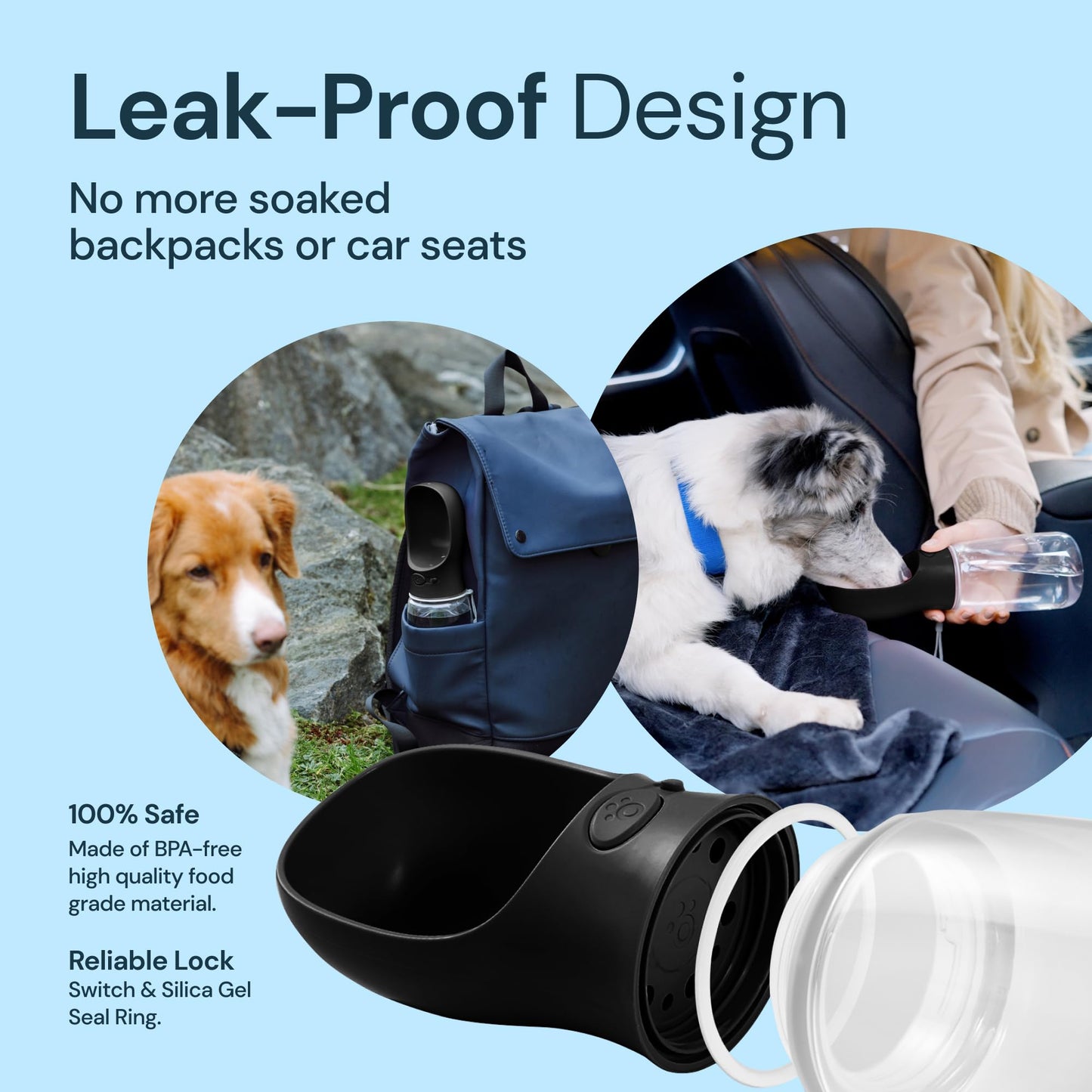 MalsiPree Dog Water Bottle Portable – Leak Proof and Lightweight Water Bottle for Dogs – Dog Travel Water Bottle with Bowl – Dog Walking Accessories (12OZ, Blue)