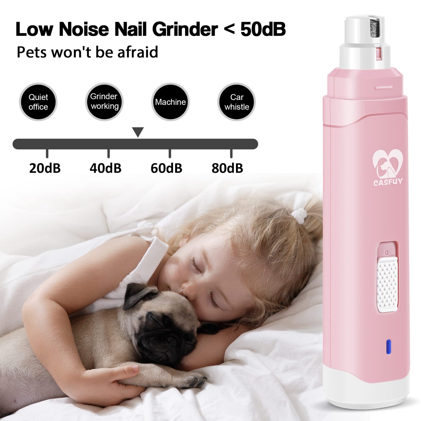 Casfuy Dog Nail Grinder Upgraded - Professional 2-Speed Electric Rechargeable Pet Nail Trimmer Painless Paws Grooming & Smoothing for Small Medium Large Dogs & Cats (Dark Blue)