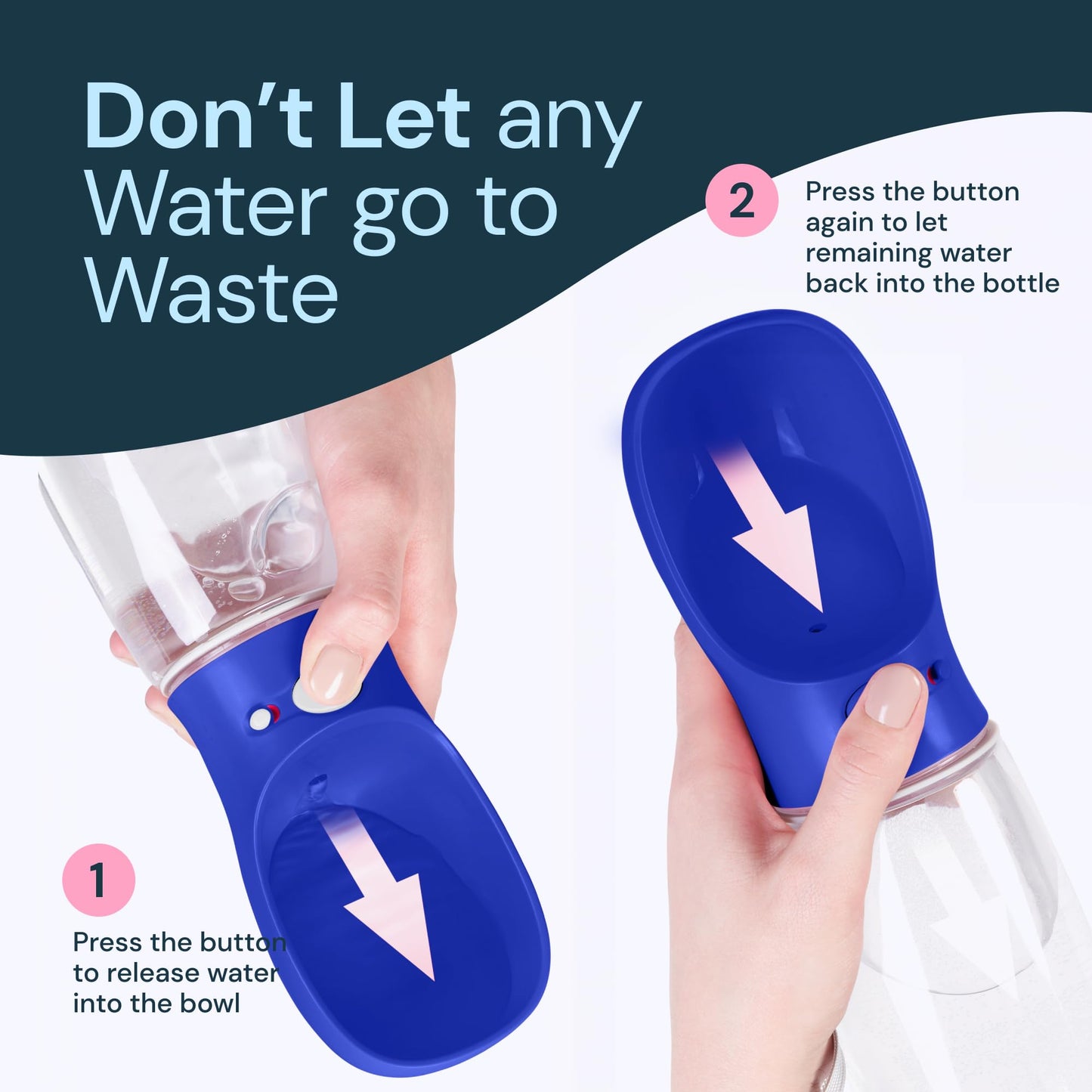 MalsiPree Dog Water Bottle Portable – Leak Proof and Lightweight Water Bottle for Dogs – Dog Travel Water Bottle with Bowl – Dog Walking Accessories (12OZ, Blue)