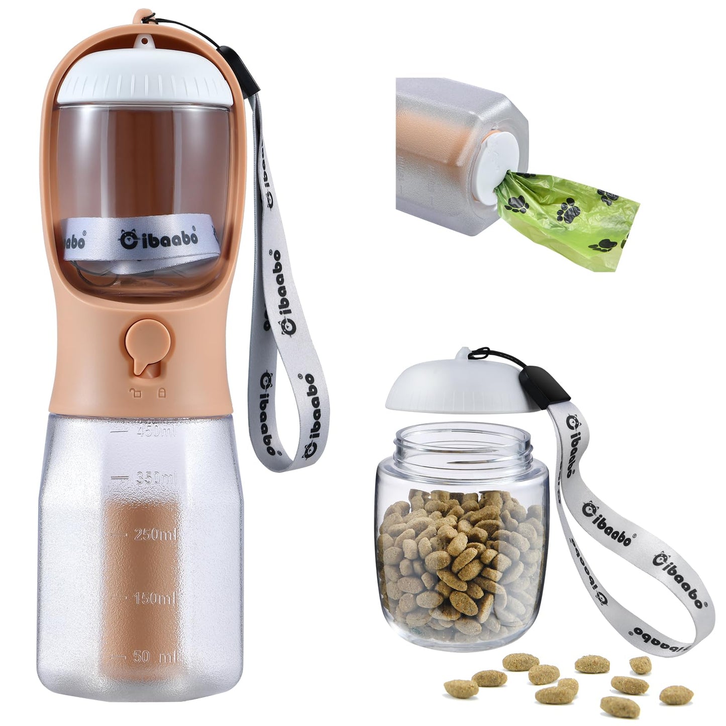 Dog Water Bottle with Food Container & Poop Bag Holder, Travel Water Bowl, Portable Pet Dispenser, Dog Stuff Accessories Items, Puppy Essentials Necessities for Yorkie Chihuahua Walking Hiking