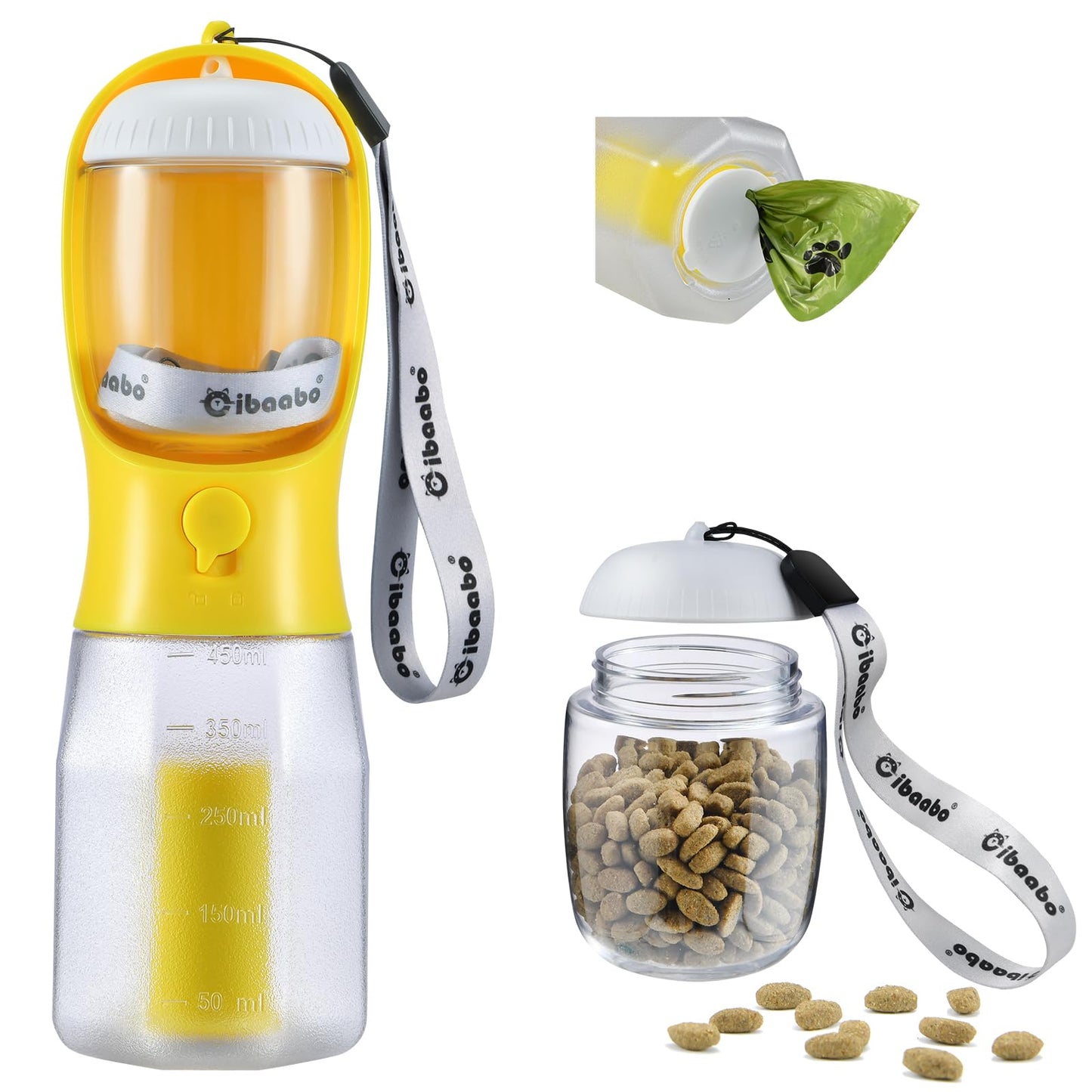 Dog Water Bottle with Food Container & Poop Bag Holder, Travel Water Bowl, Portable Pet Dispenser, Dog Stuff Accessories Items, Puppy Essentials Necessities for Yorkie Chihuahua Walking Hiking