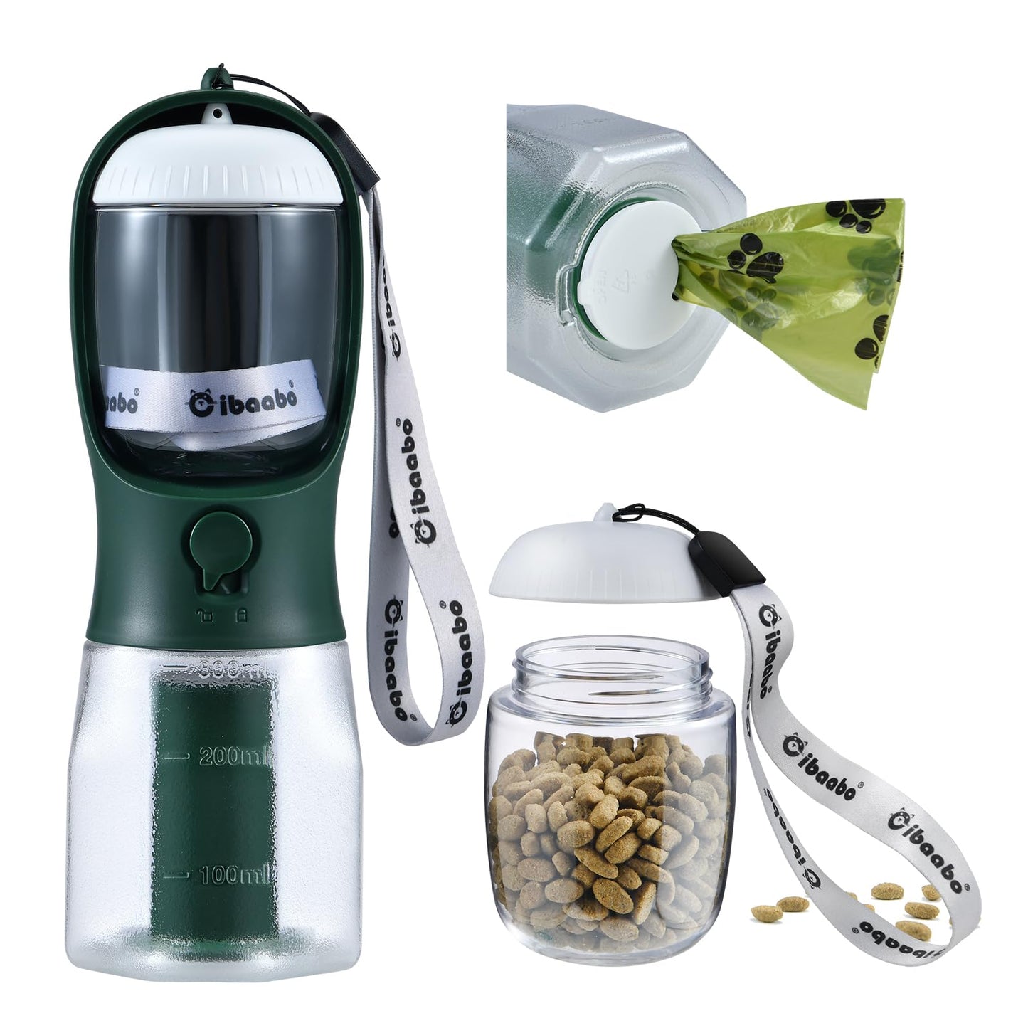 Dog Water Bottle with Food Container & Poop Bag Holder, Travel Water Bowl, Portable Pet Dispenser, Dog Stuff Accessories Items, Puppy Essentials Necessities for Yorkie Chihuahua Walking Hiking