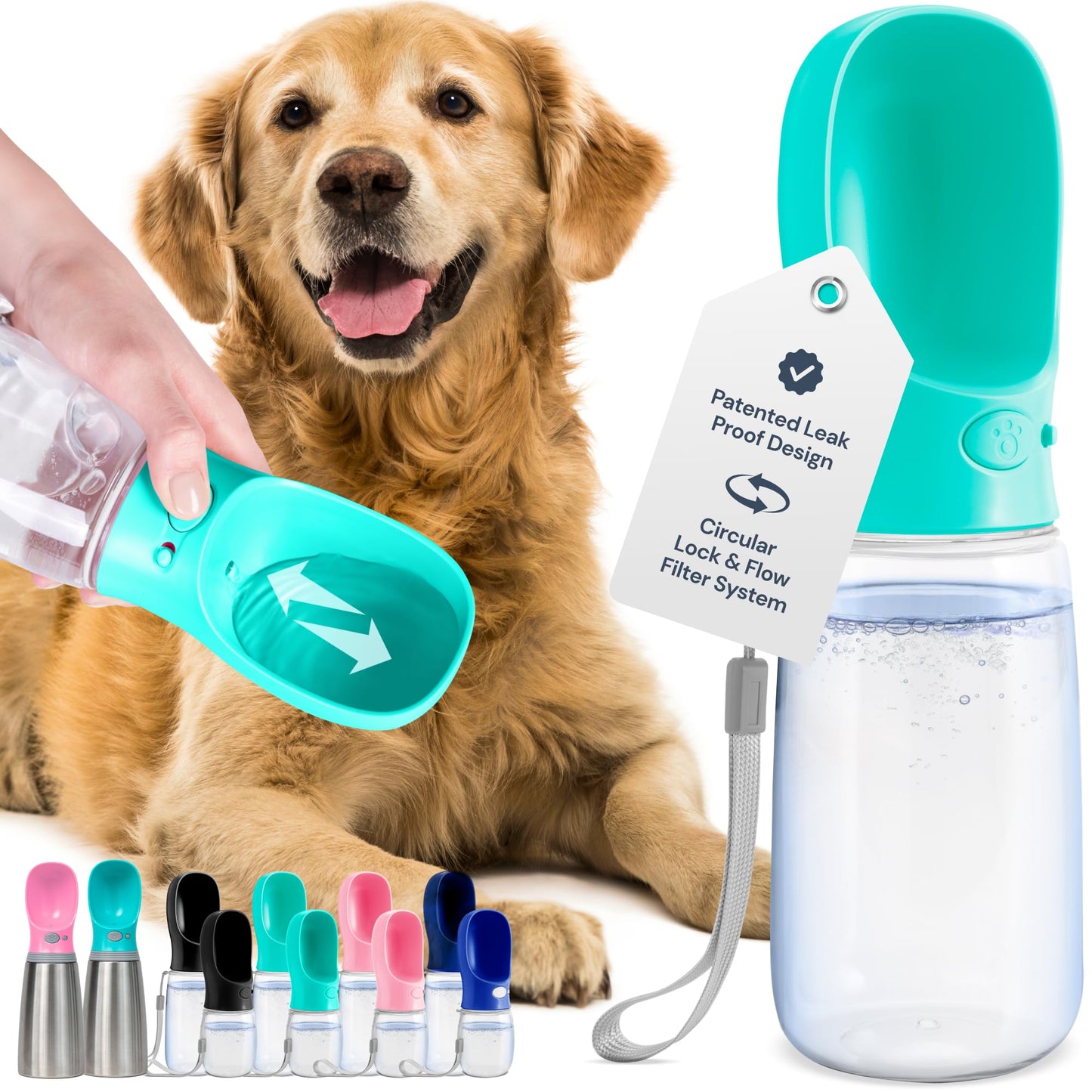 MalsiPree Dog Water Bottle Portable – Leak Proof and Lightweight Water Bottle for Dogs – Dog Travel Water Bottle with Bowl – Dog Walking Accessories (12OZ, Blue)