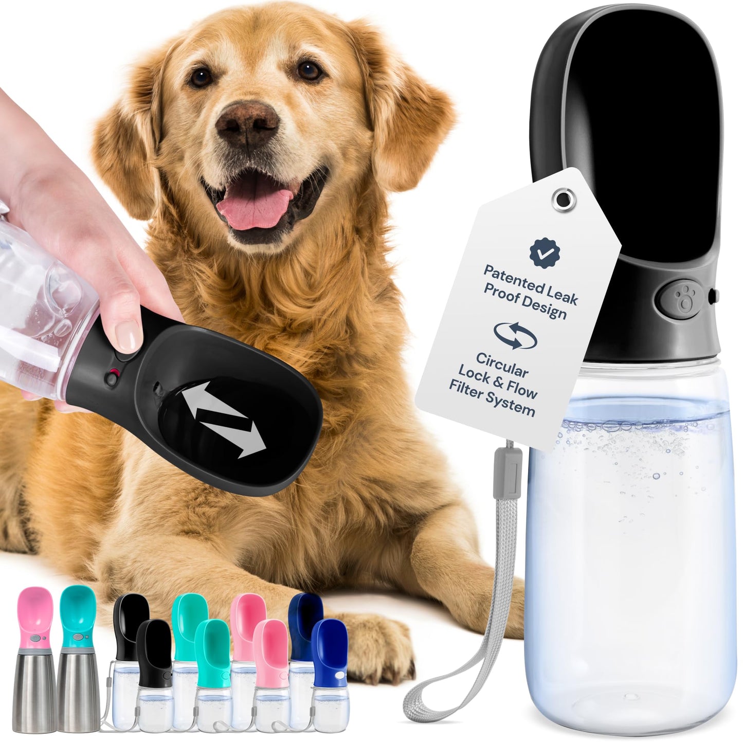 MalsiPree Dog Water Bottle Portable – Leak Proof and Lightweight Water Bottle for Dogs – Dog Travel Water Bottle with Bowl – Dog Walking Accessories (12OZ, Blue)