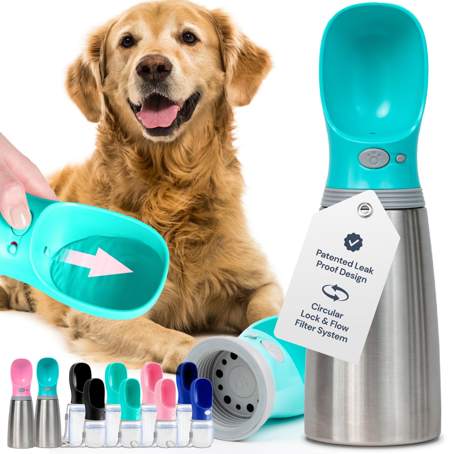 MalsiPree Dog Water Bottle Portable – Leak Proof and Lightweight Water Bottle for Dogs – Dog Travel Water Bottle with Bowl – Dog Walking Accessories (12OZ, Blue)