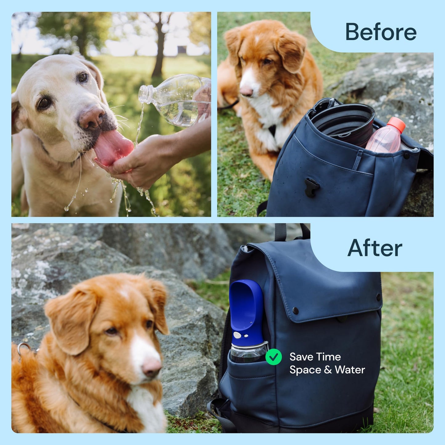 MalsiPree Dog Water Bottle Portable – Leak Proof and Lightweight Water Bottle for Dogs – Dog Travel Water Bottle with Bowl – Dog Walking Accessories (12OZ, Blue)