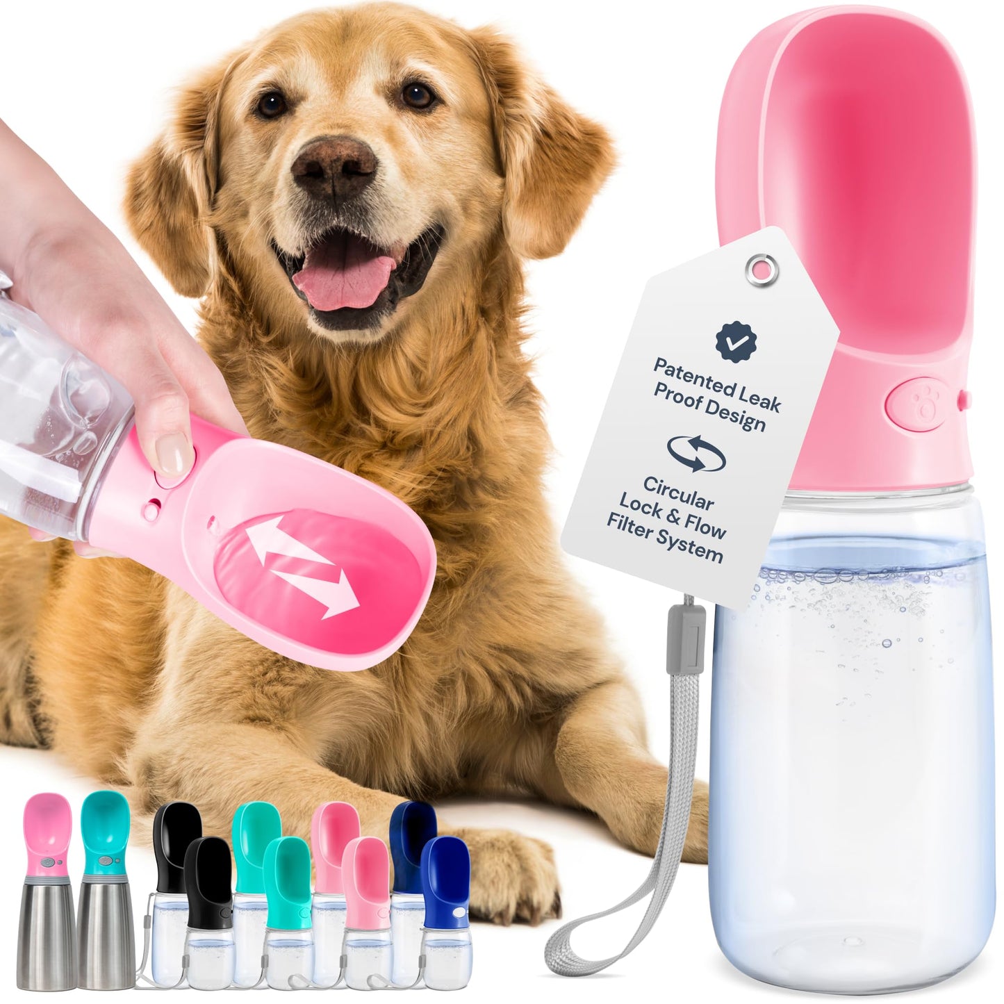 MalsiPree Dog Water Bottle Portable – Leak Proof and Lightweight Water Bottle for Dogs – Dog Travel Water Bottle with Bowl – Dog Walking Accessories (12OZ, Blue)